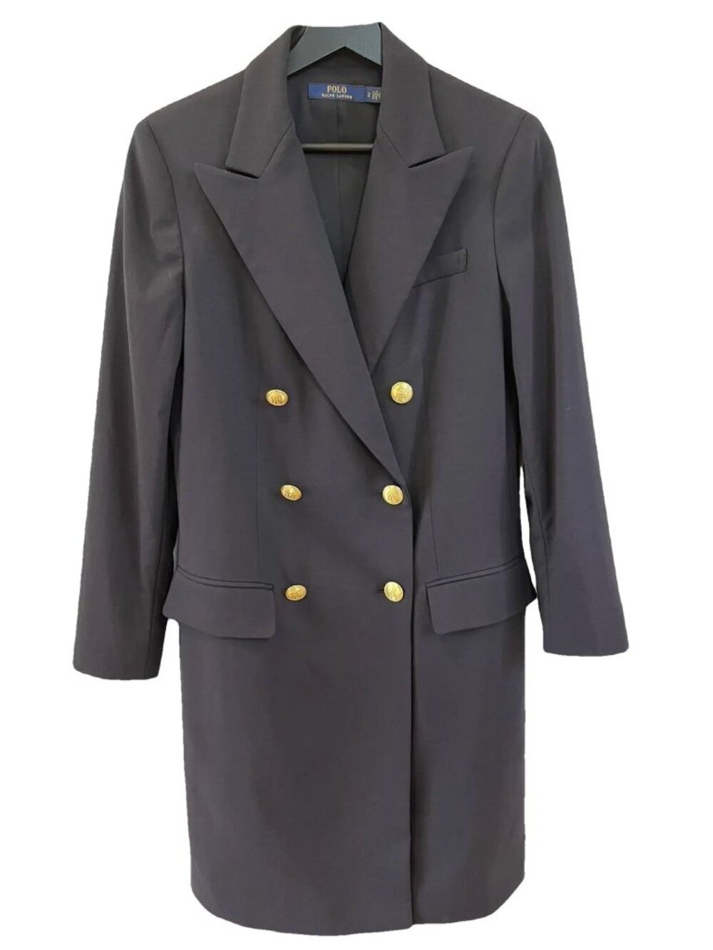Polo by Ralph Lauren Black Double-Breasted Gold Button Pea Coat